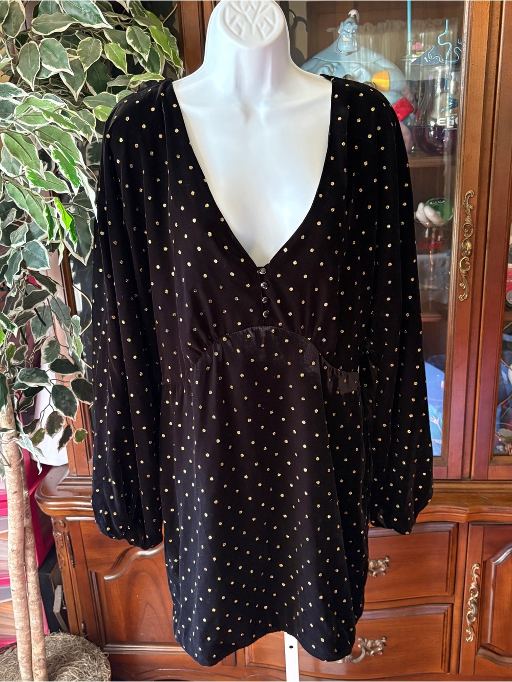 NEW Sézane Robe Bettanie Black and Gold Velvet Babydoll Dress Womens Size 42 NWT
